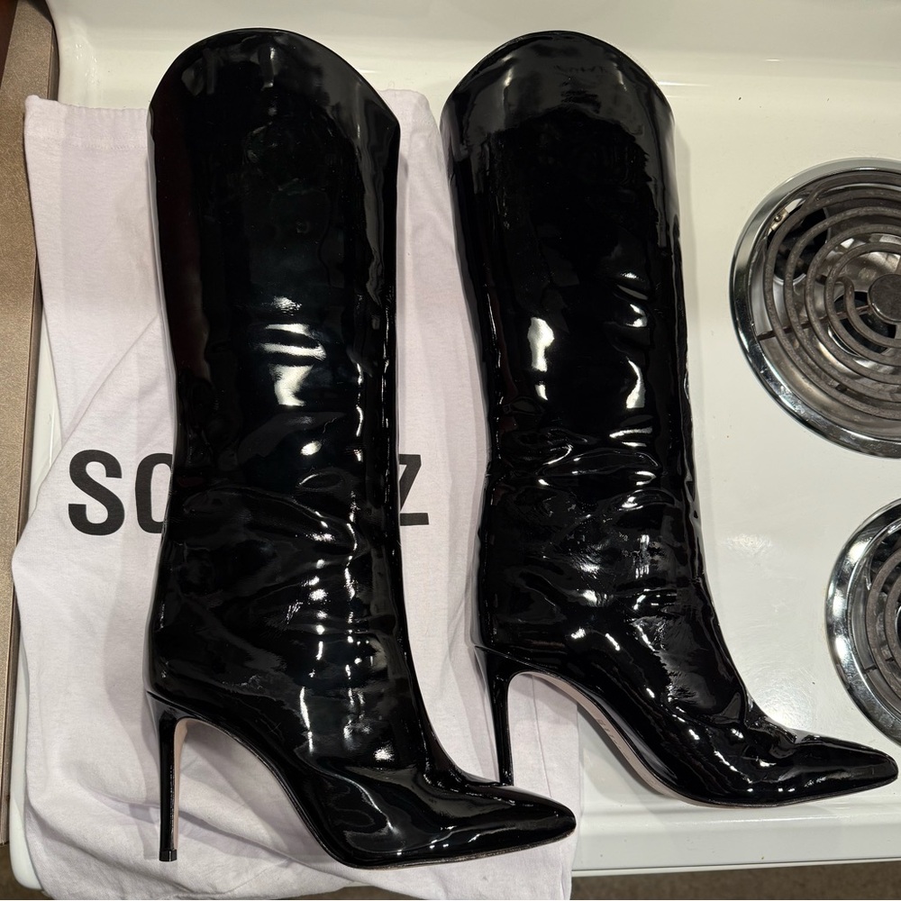Schutz Maryana Black Patent Leather Stiletto High Heel Knee High Boots Size 9
